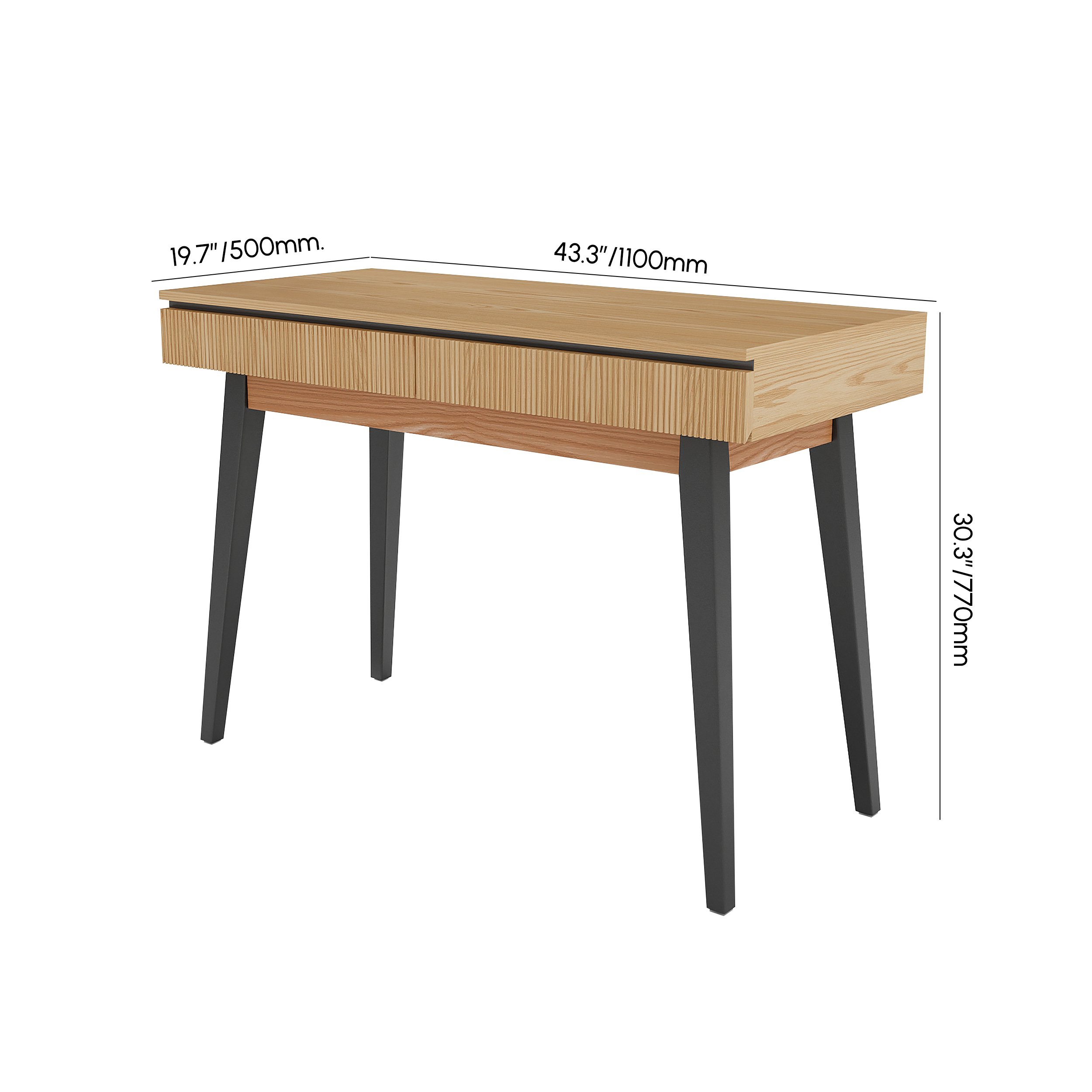 HMR - 43.30" Natural Modern Desk with 2 Drawers & Tapered Legs