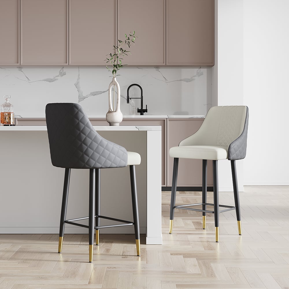 HMR Diamic Series Modern Counter Stools with PU Leather Upholstery - Gray, 4-Pieces