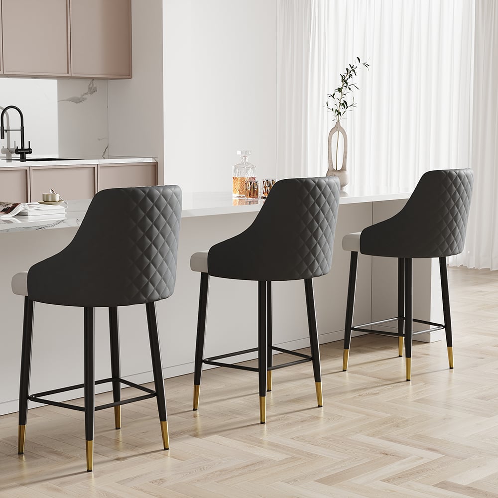 HMR Diamic Series Modern Counter Stools with PU Leather Upholstery - Gray, 4-Pieces