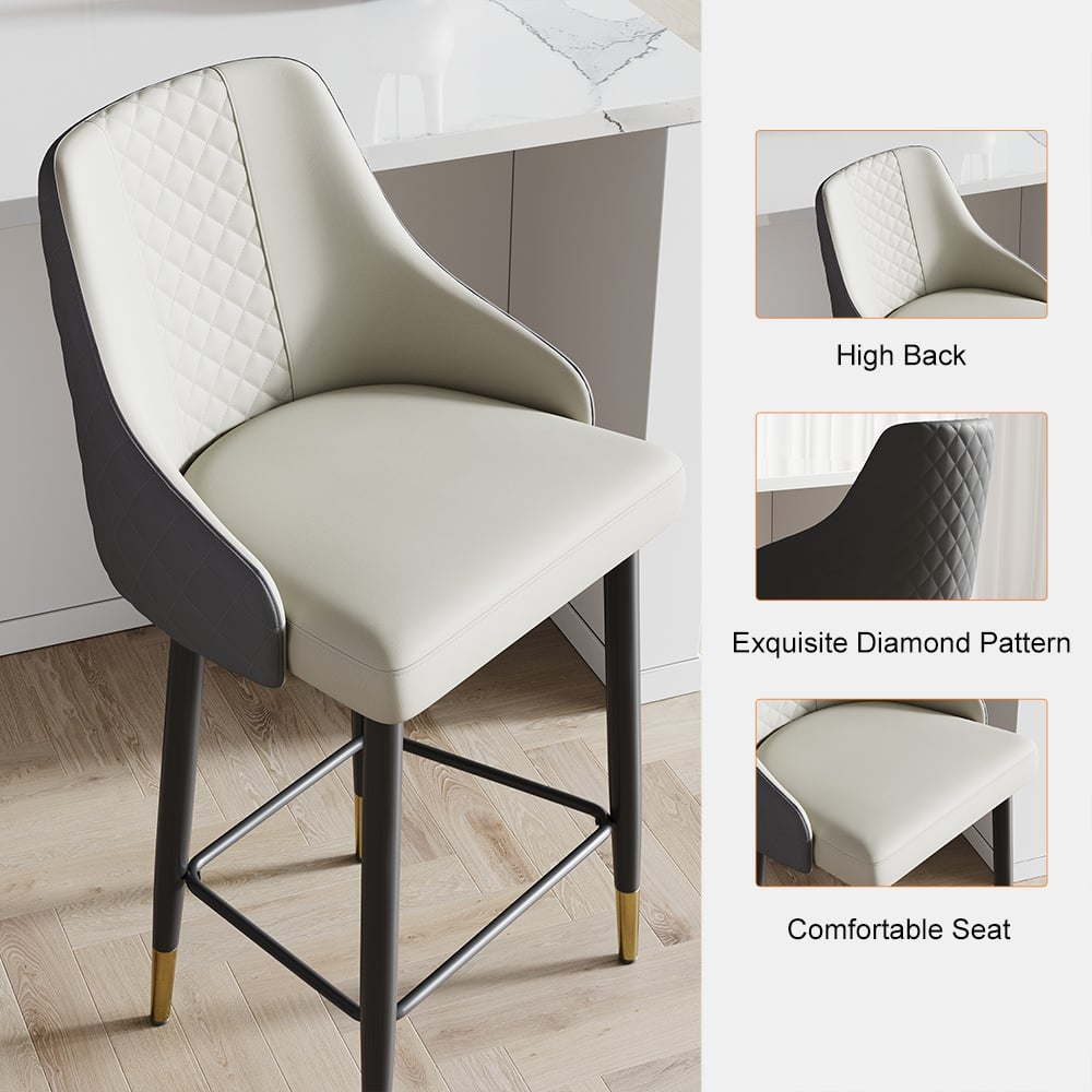 HMR Diamic Series Modern Counter Stools with PU Leather Upholstery - Gray, 4-Pieces