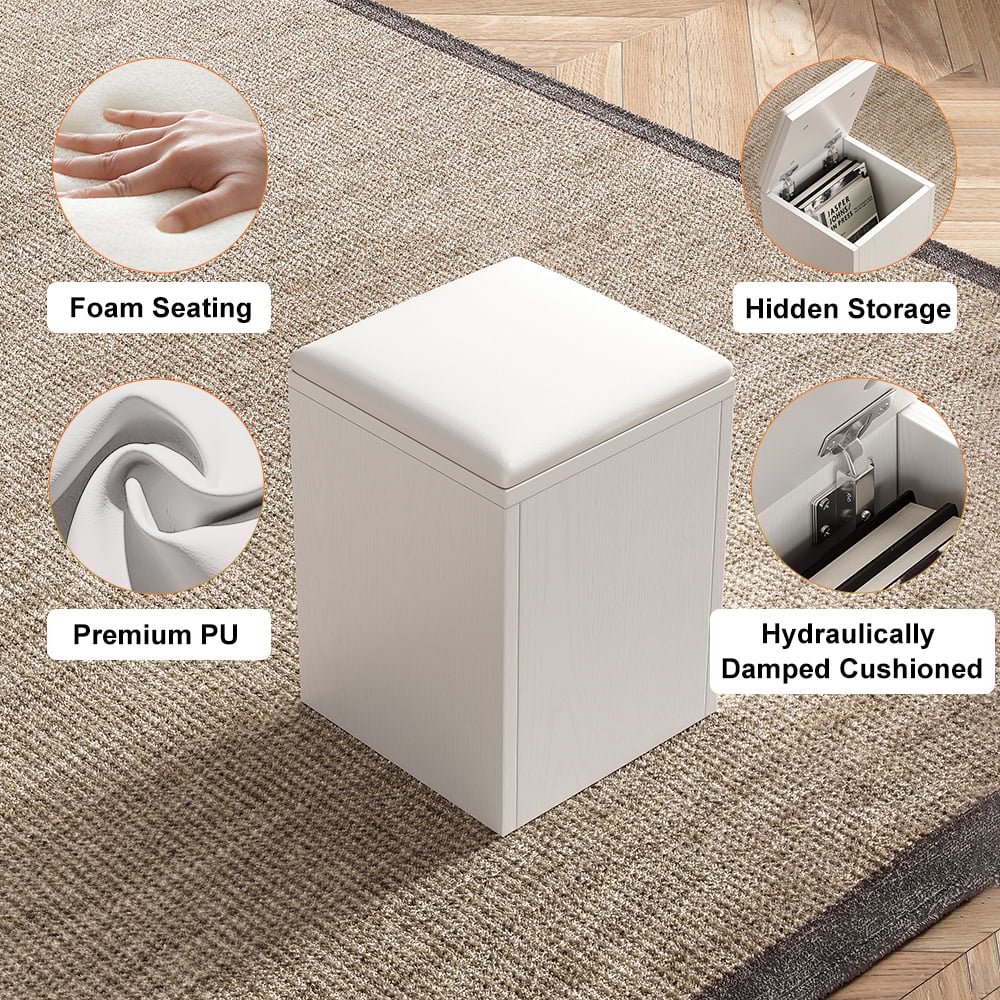 HMR 39" Lift-Top Foldable Coffee Table with 4 Stools & Storage - White