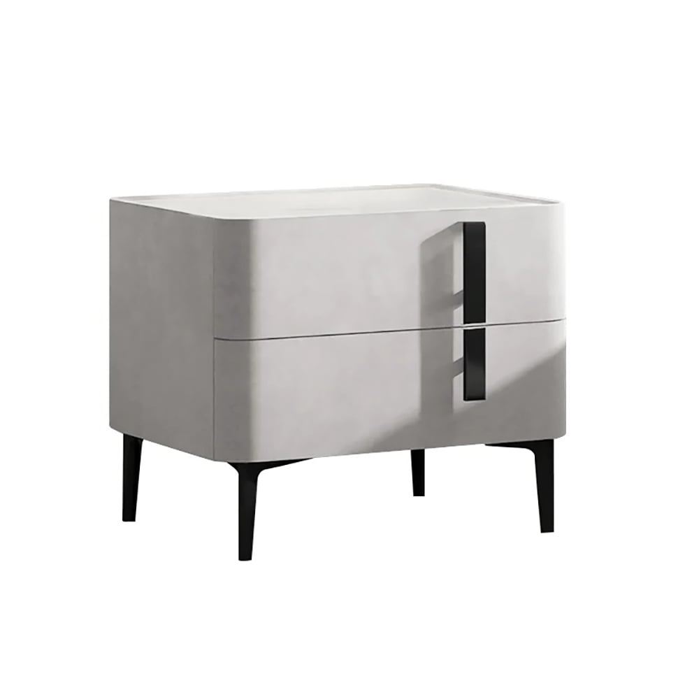 HMR Modern Nightstand with Drawers & Sintered Stone Top Freestanding Bedside Table - Gray, Right Hand