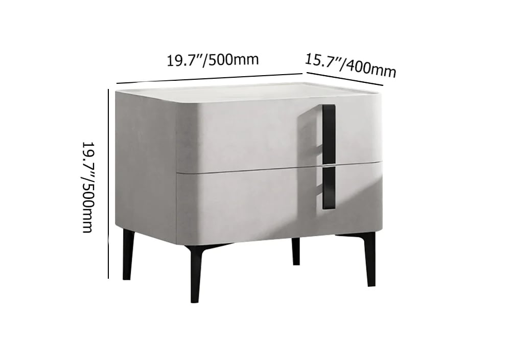 HMR Modern Nightstand with Drawers & Sintered Stone Top Freestanding Bedside Table - Gray, Right Hand