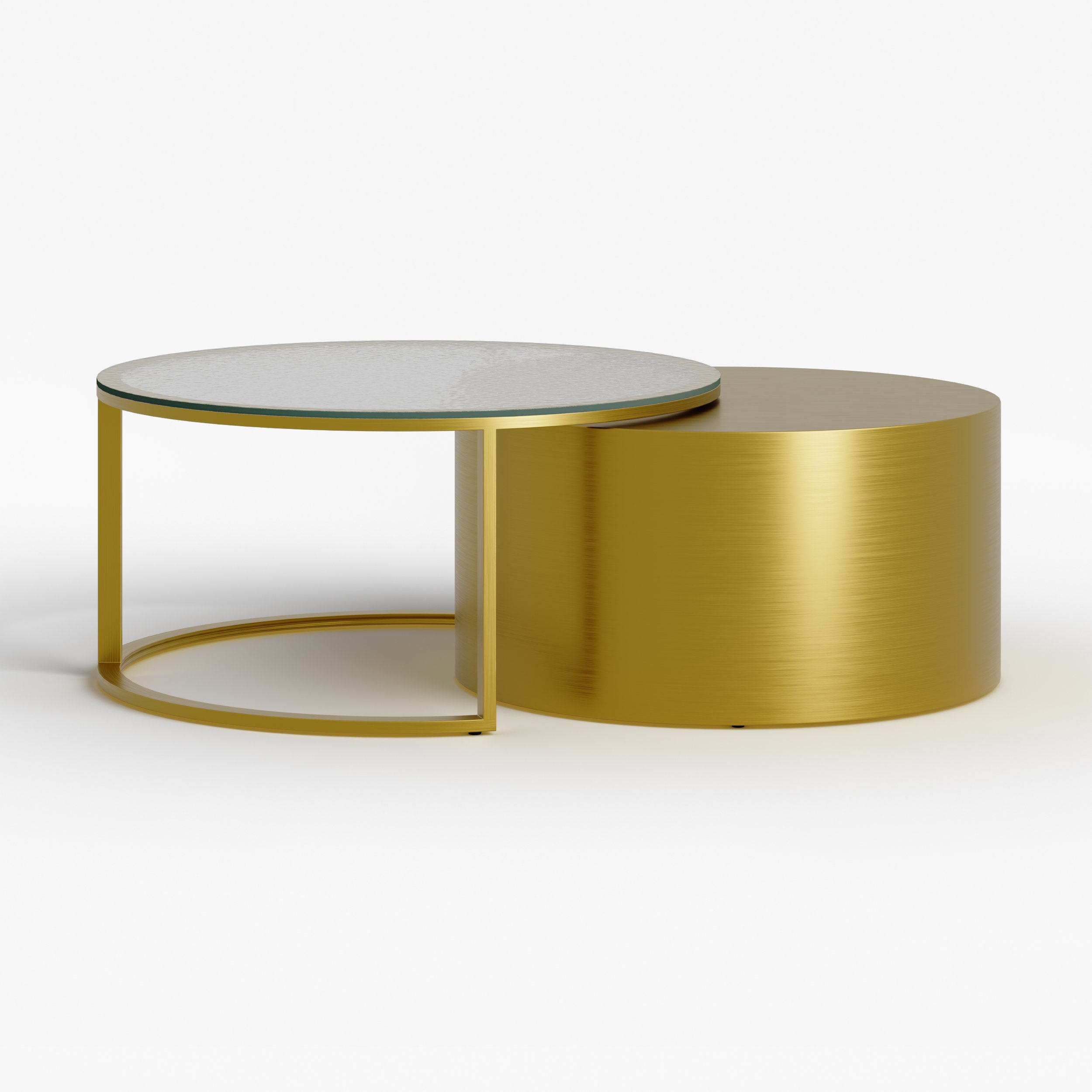 HMR - 31.5" Gold Round Glass Top Nesting Coffee Table Set