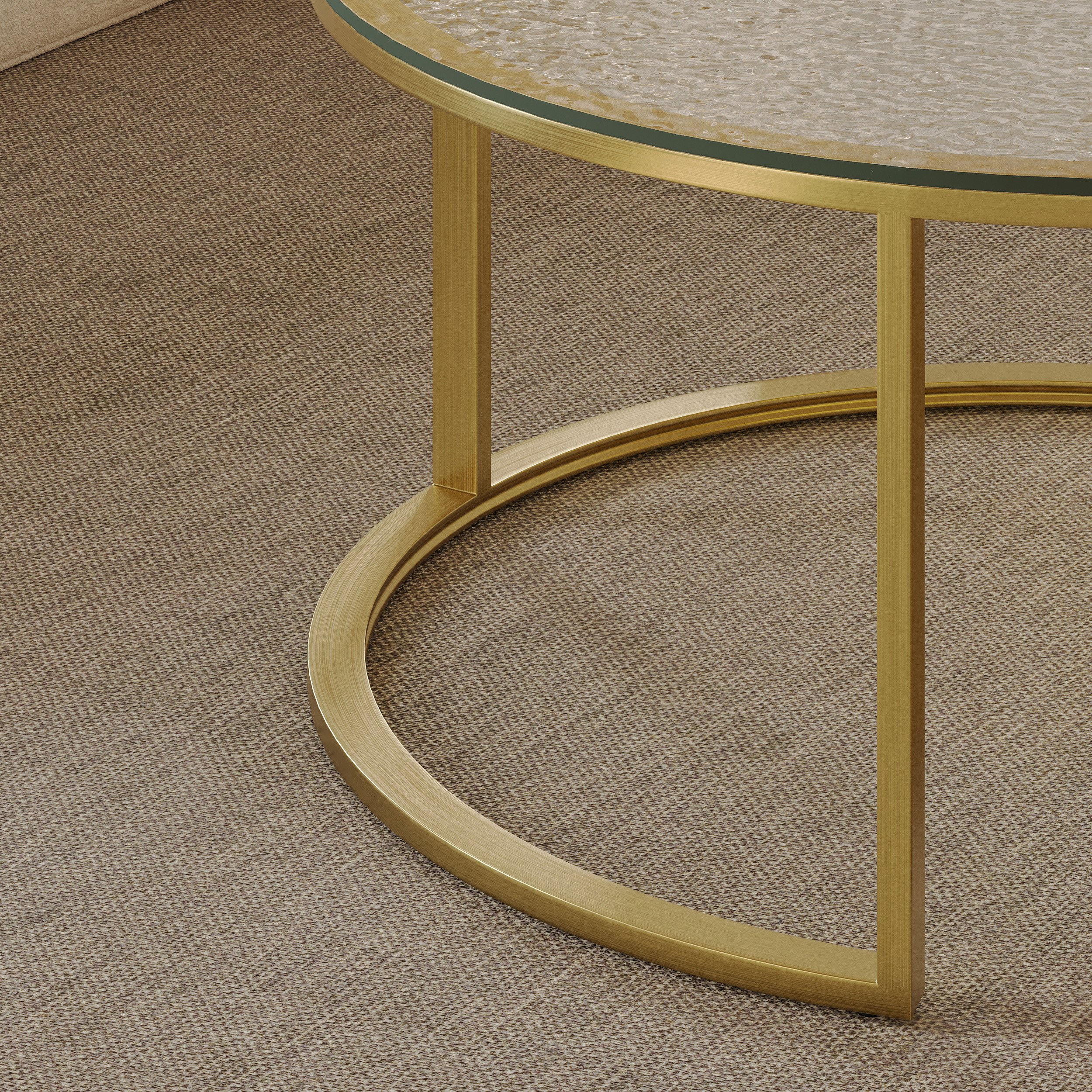 HMR - 31.5" Gold Round Glass Top Nesting Coffee Table Set