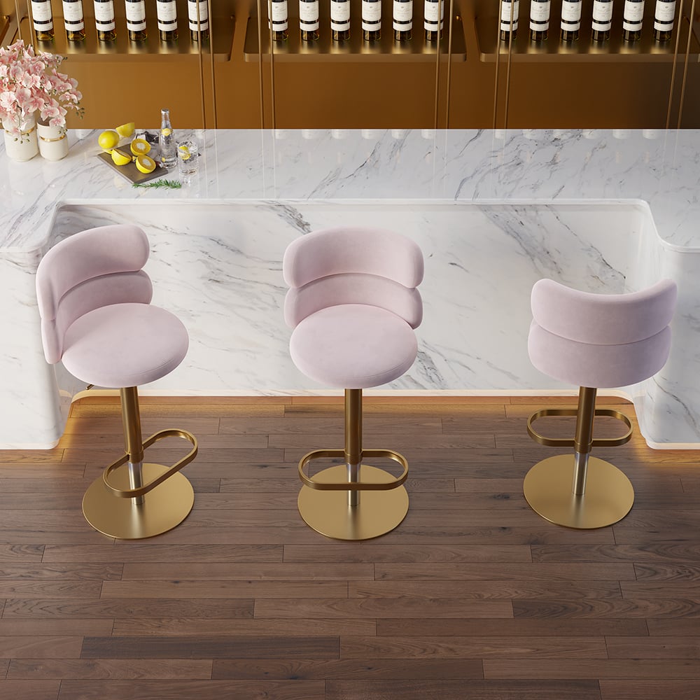 HMR Affordable Luxury Modern Adjustable Swivel Bar Stools with Velvet Upholstery - Pink, 6-Pieces