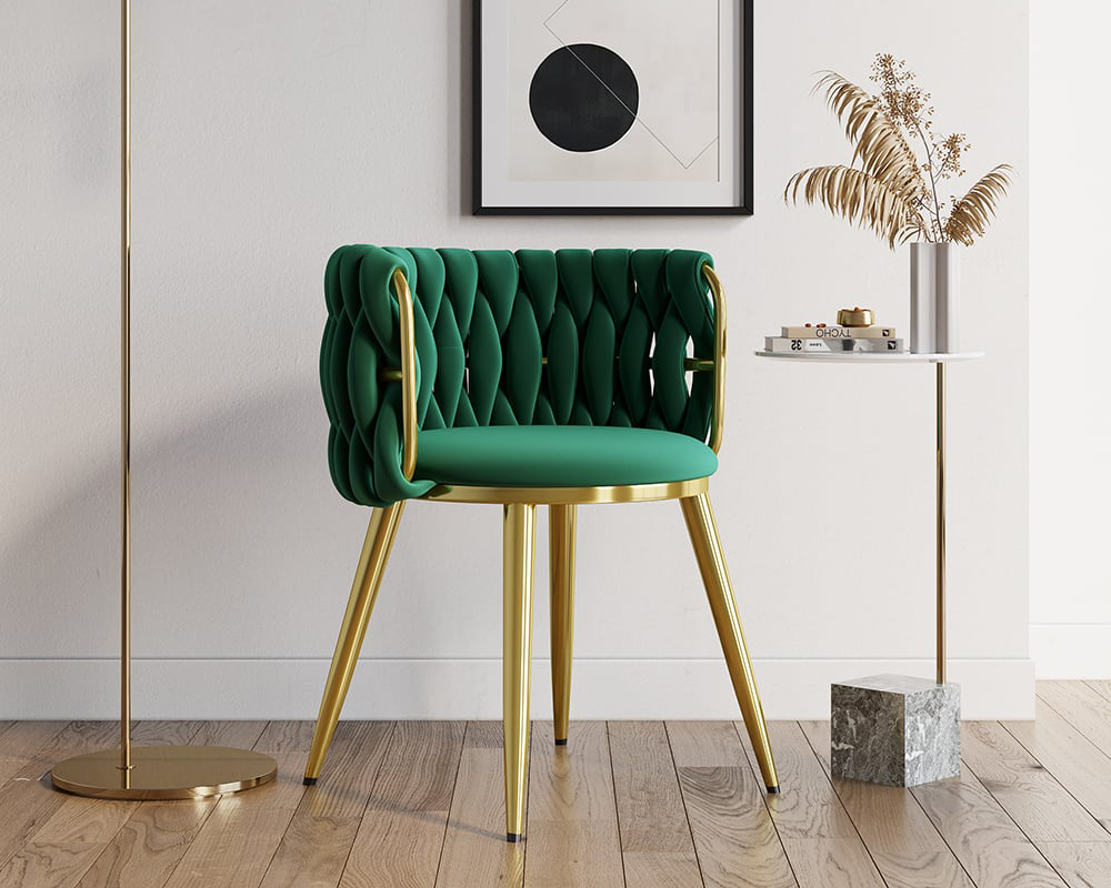 HMR Sweave Nordic Barrel Dining Chair with Velvet Upholstery (Set of 2) - Green