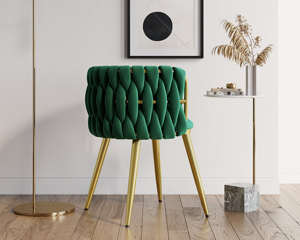 HMR Sweave Nordic Barrel Dining Chair with Velvet Upholstery (Set of 2) - Green