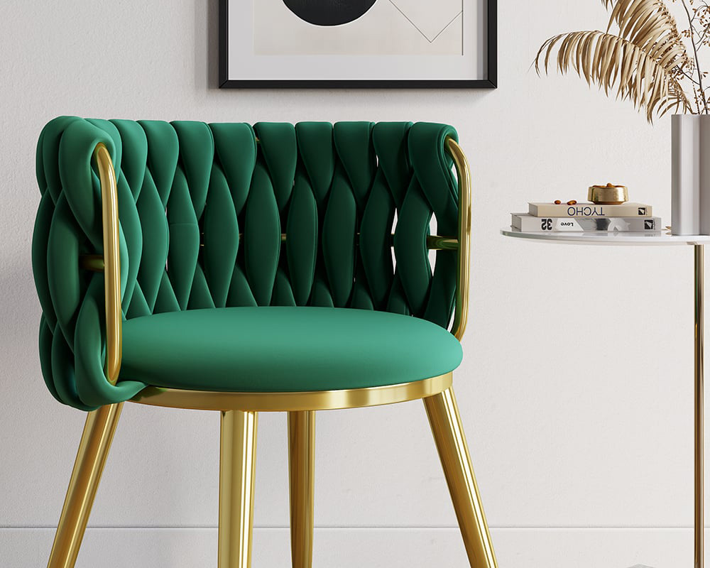 HMR Sweave Nordic Barrel Dining Chair with Velvet Upholstery (Set of 2) - Green