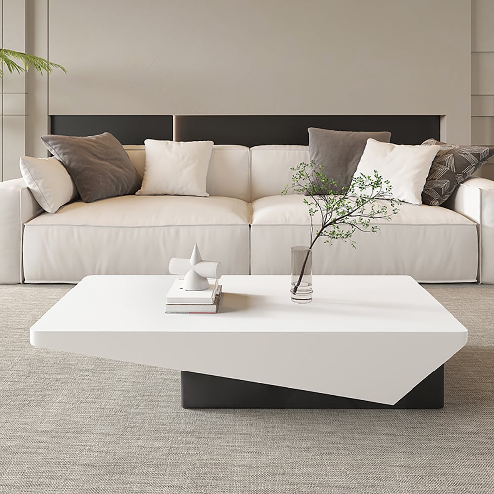 HMR - 47" Block Coffee Table White Rectangular with Drawer Storage in Black