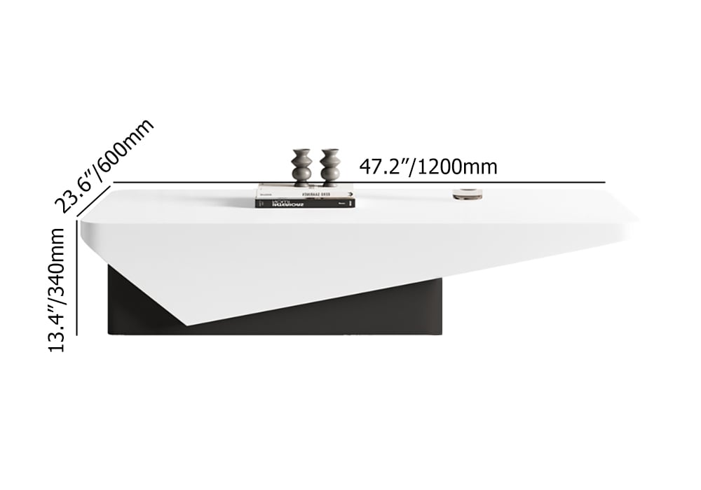 HMR - 47" Block Coffee Table White Rectangular with Drawer Storage in Black