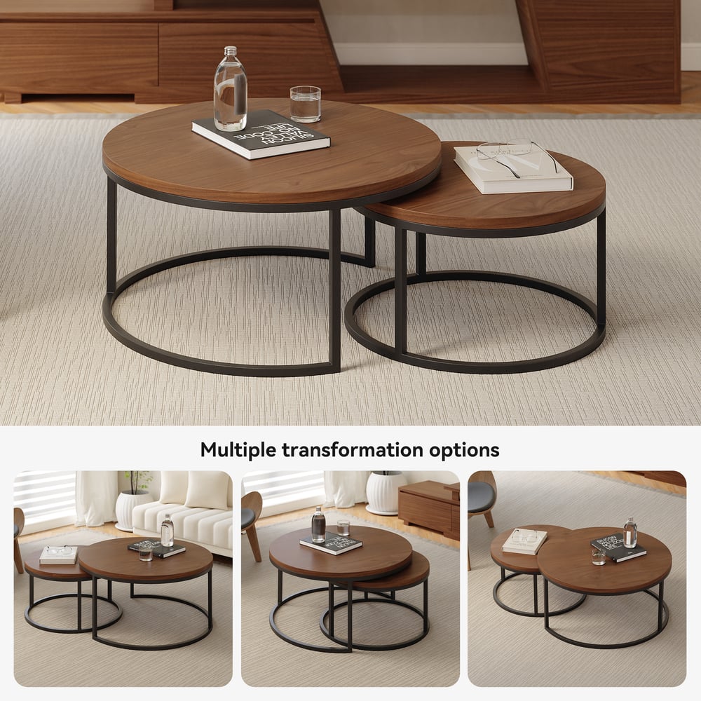 HMR Fero Extendable TV Stand & Nesting Coffee Table Set - Walnut, 78.7"W x 15.7"D x 13.8"H, Style B