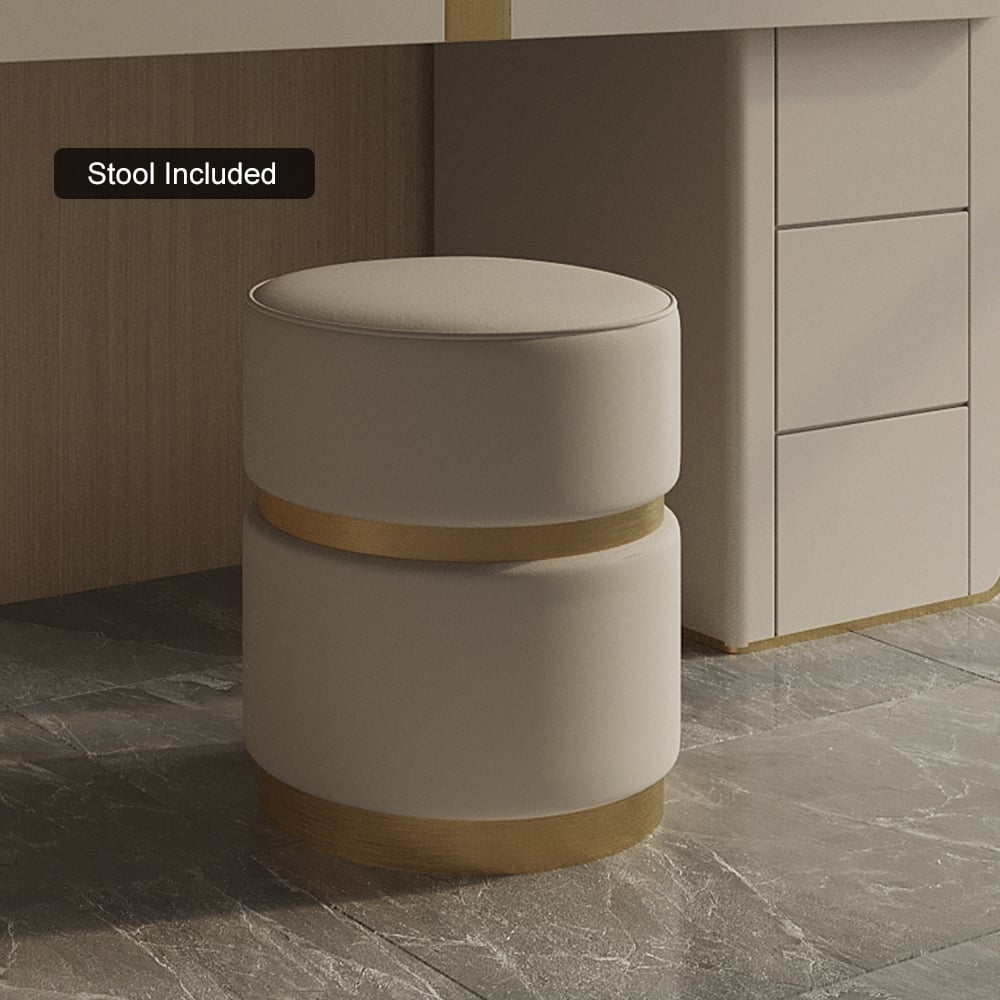 HMR - Modern Gray Makeup Vanity Set with Side Cabinet Dressing Table with Mirror & Stool