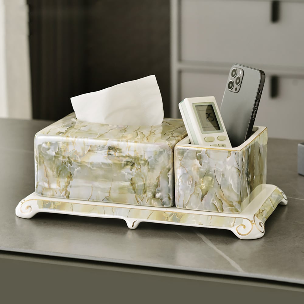 HMR - Marble Tissue Box Ceramics Tissue Holder Set