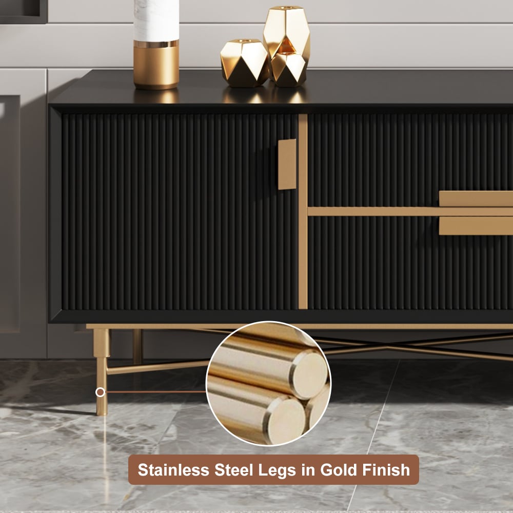 HMR Modern Rectangle TV Stand Media Console for 85" TVs with 4 Drawers & Doors MDF - Black, 86.6"