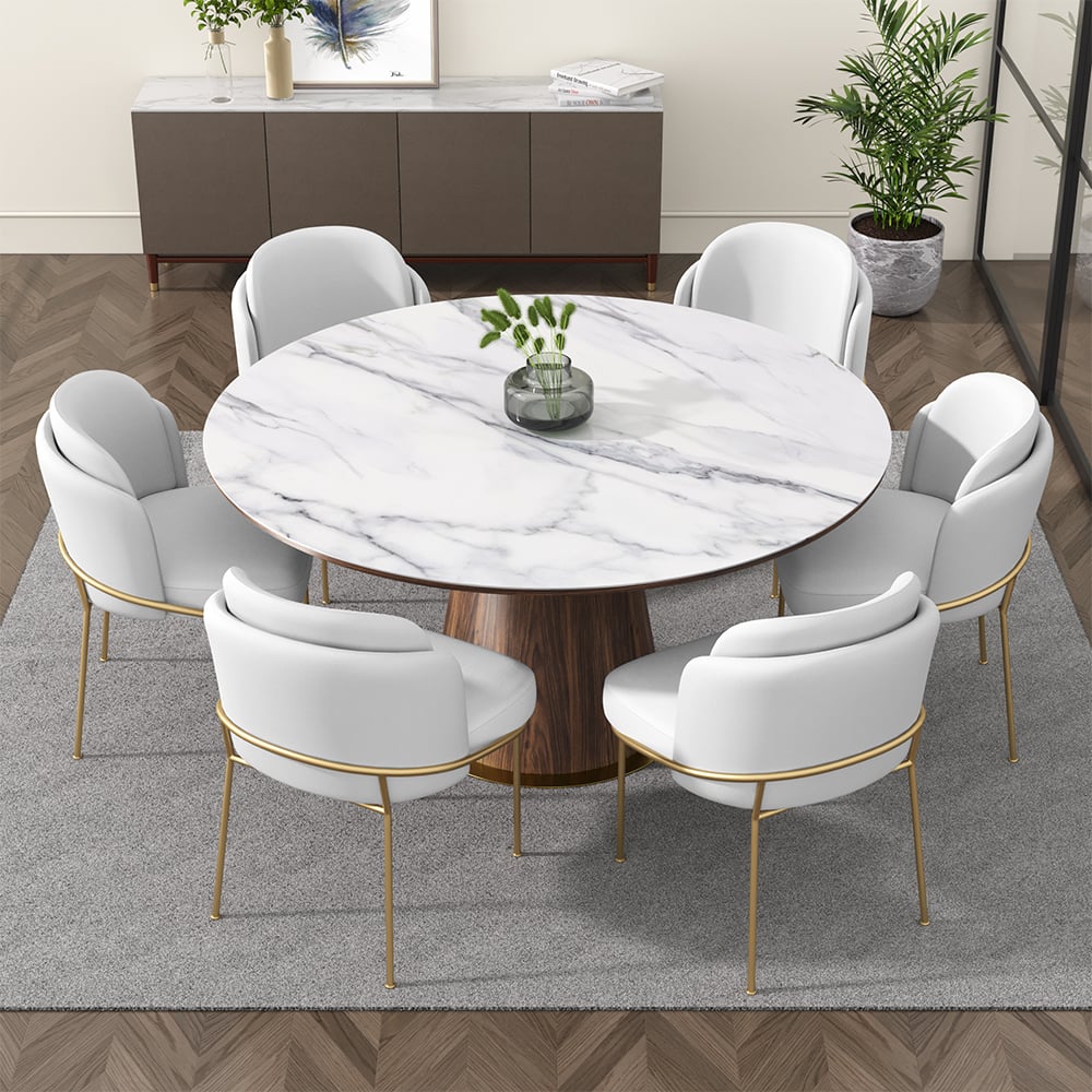HMR Linenic Series Modern Dining Chairs with Linen Upholstery - White/Gold, Set of 2