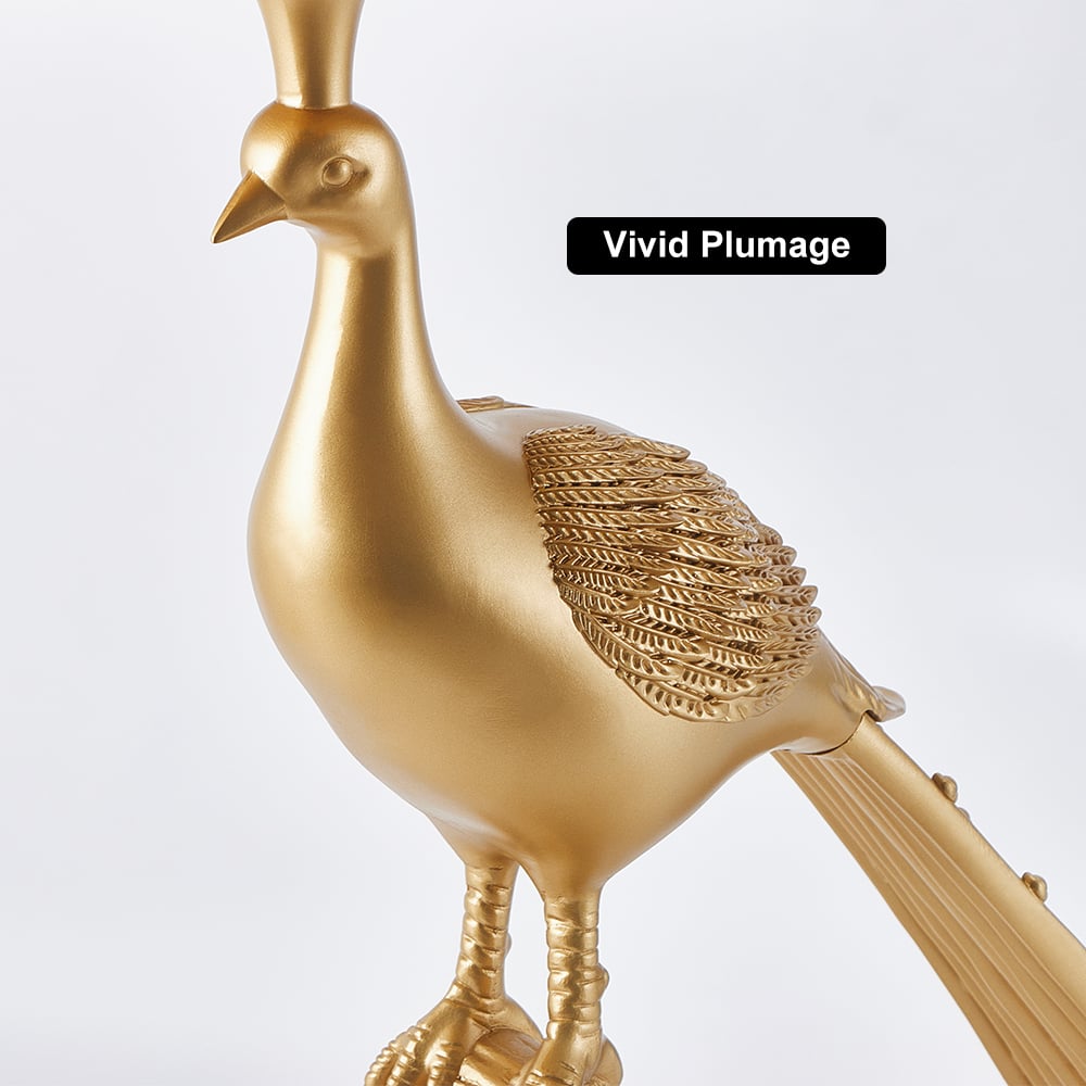 HMR - Peacock Figurine Art Deco Gold Side Table with Tray Top