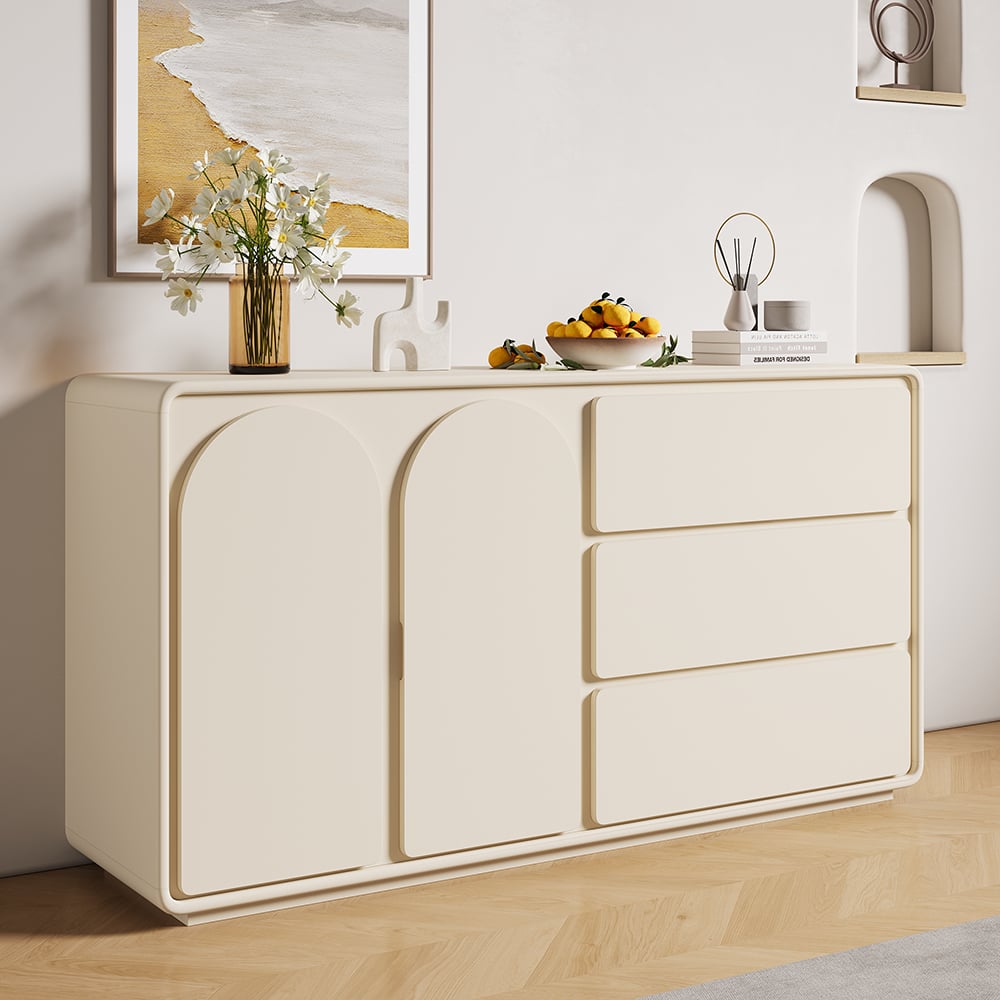 HMR - 59" Modern Off White Sideboard Buffet with Storage Credenza Arch Door