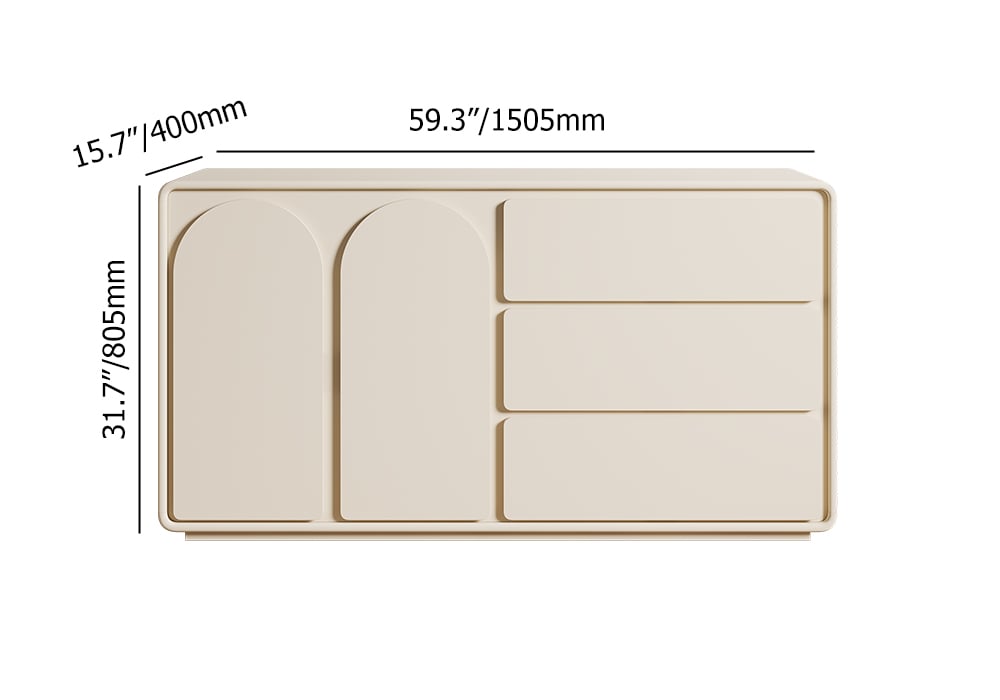 HMR - 59" Modern Off White Sideboard Buffet with Storage Credenza Arch Door