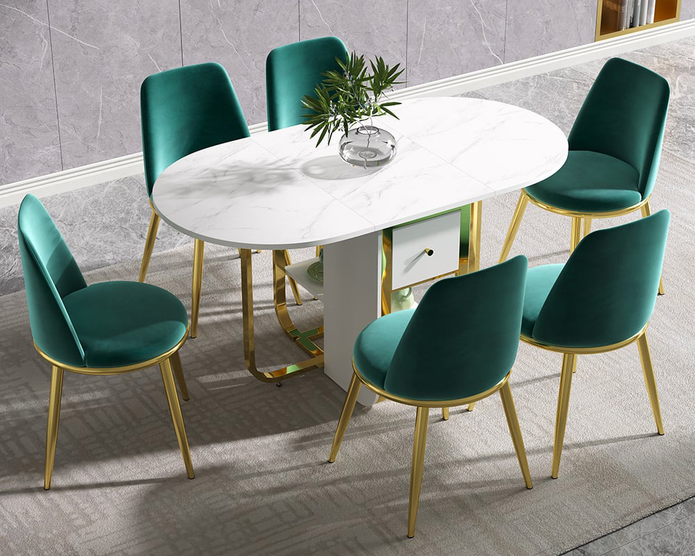 HMR 59.1" Modern Rectangle Leaf Folding Wood Dining Table with Storage Seats 4-6 People - White