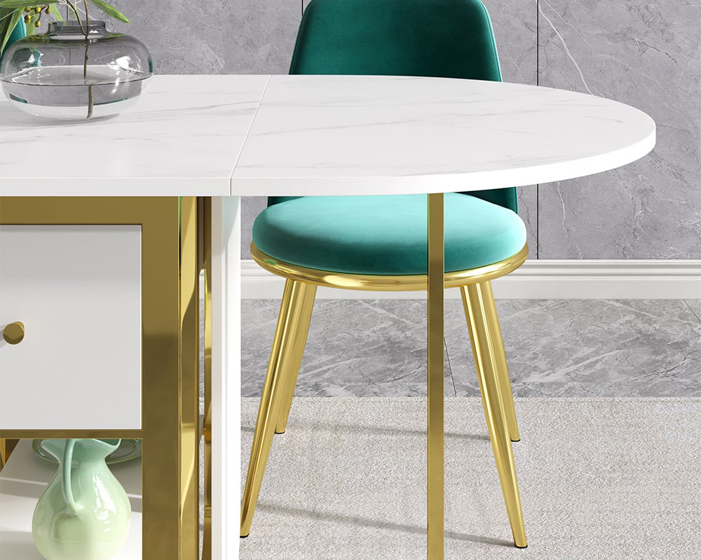 HMR 59.1" Modern Rectangle Leaf Folding Wood Dining Table with Storage Seats 4-6 People - White