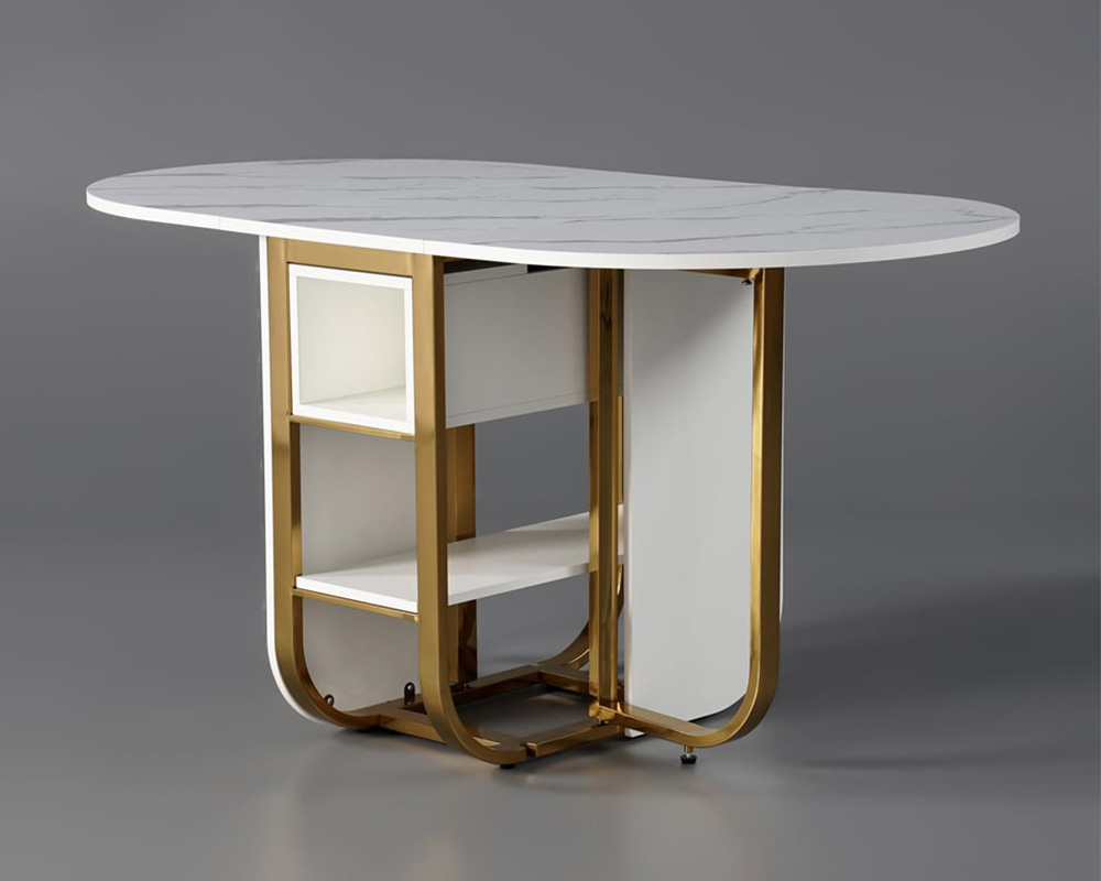 HMR 59.1" Modern Rectangle Leaf Folding Wood Dining Table with Storage Seats 4-6 People - White