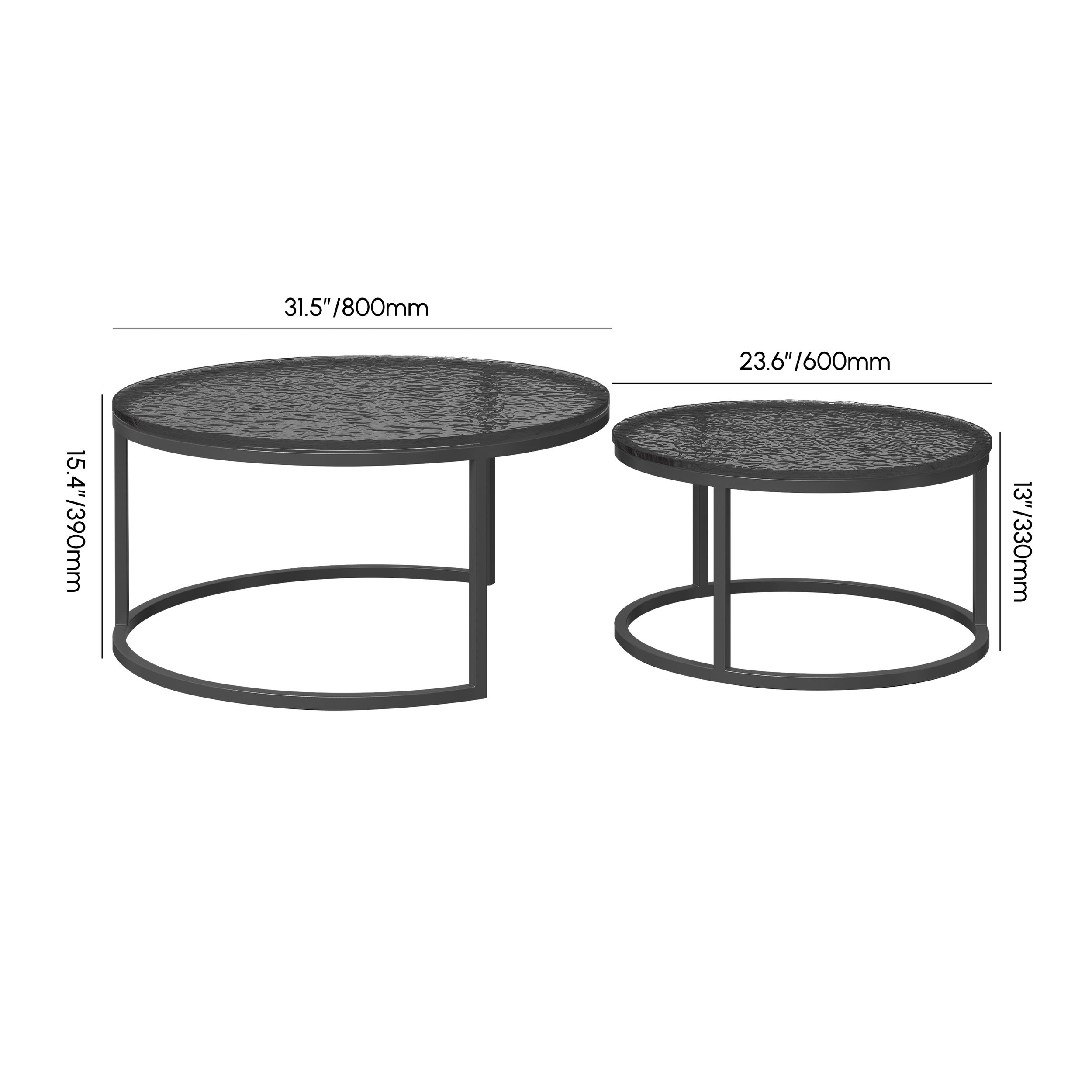 HMR Fero Round Nesting Coffee Table Set (24"-32") - Gray/Black, Glass