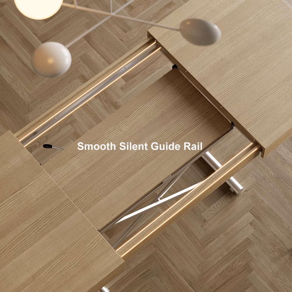 HMR - Modern Natural Wood Extendable Coffee Table & Dining Table Rectangle Height Adjustable