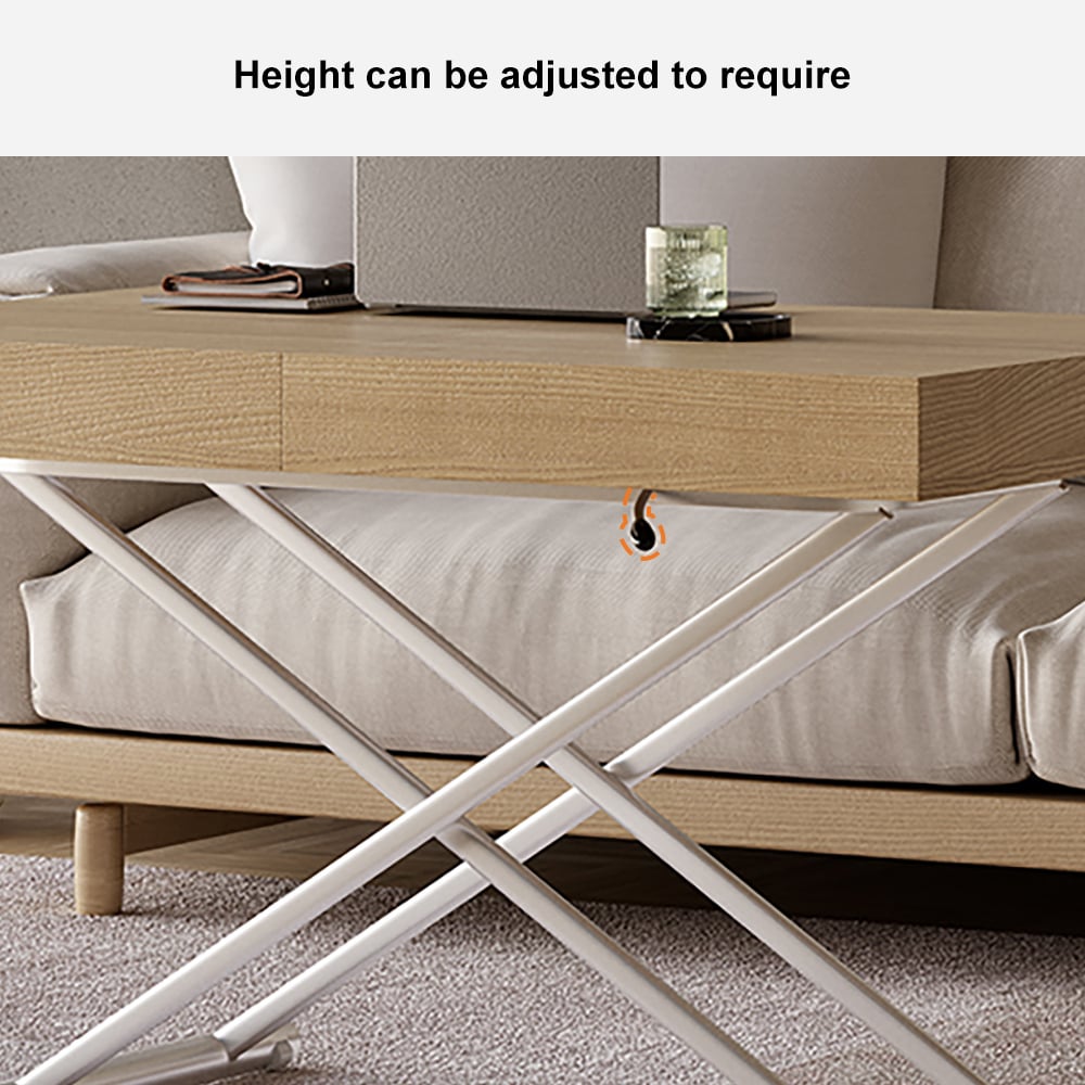 HMR - Modern Natural Wood Extendable Coffee Table & Dining Table Rectangle Height Adjustable