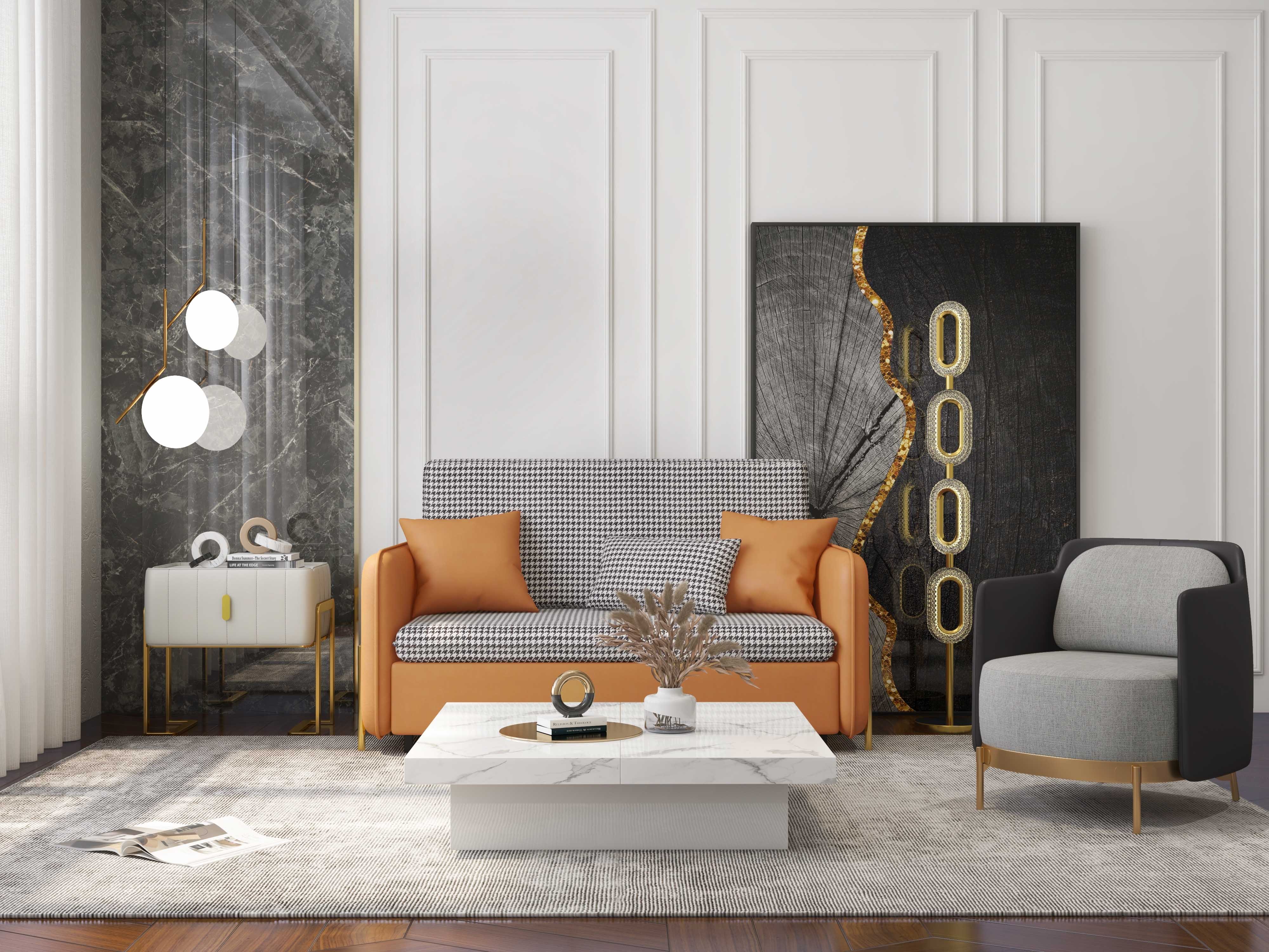 HMR - Square Marble Veneer Coffee Table Sliding Top with Storage in White