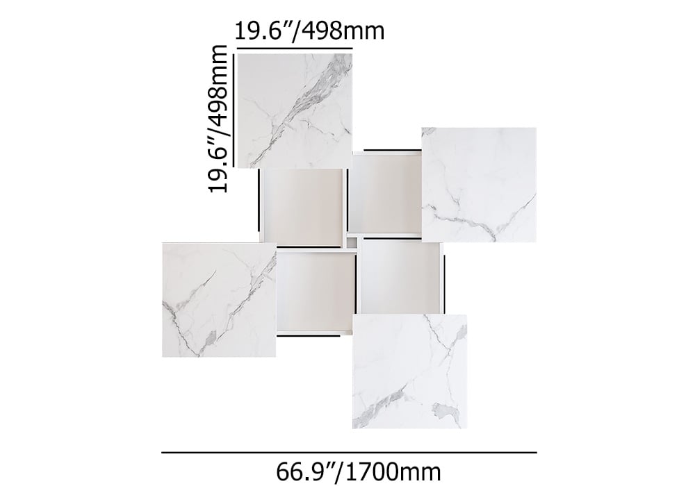 HMR - Square Marble Veneer Coffee Table Sliding Top with Storage in White
