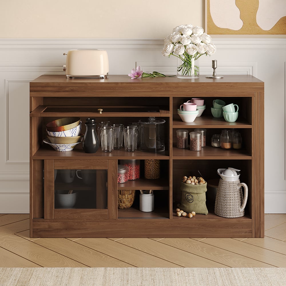 HMR Farmhouse Extendable Wood Sideboards and Cabinets with Ample Storage - Walnut