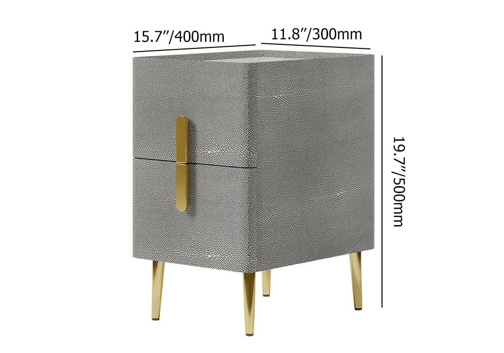 HMR Inarrow Modern Nightstand Bedside Table with 2 Drawers in Gold Legs - Gray, Single