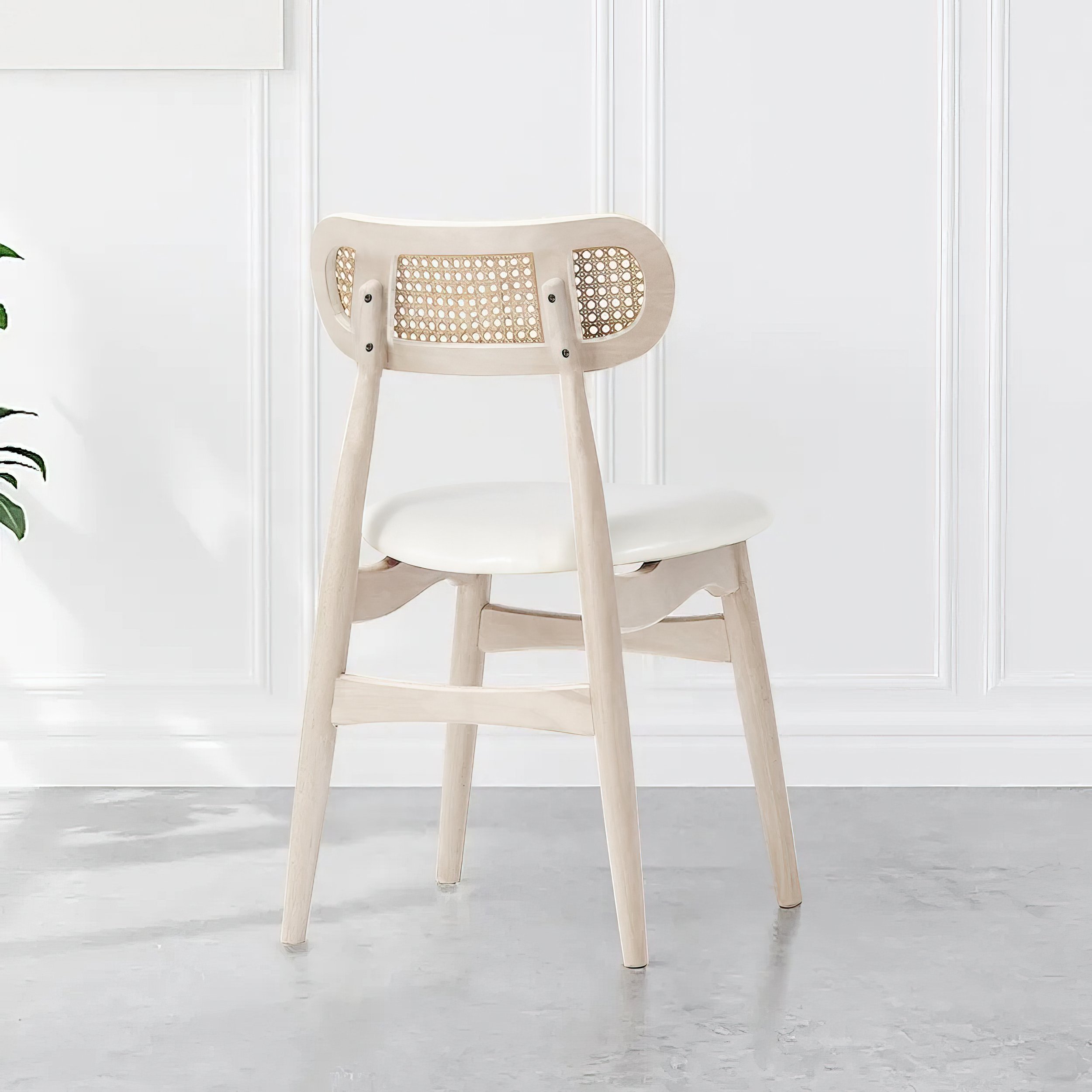 HMR Japandi Modern Wood Dining Chair with Faux Leather Upholstery - Bleached Wood, Set of 2