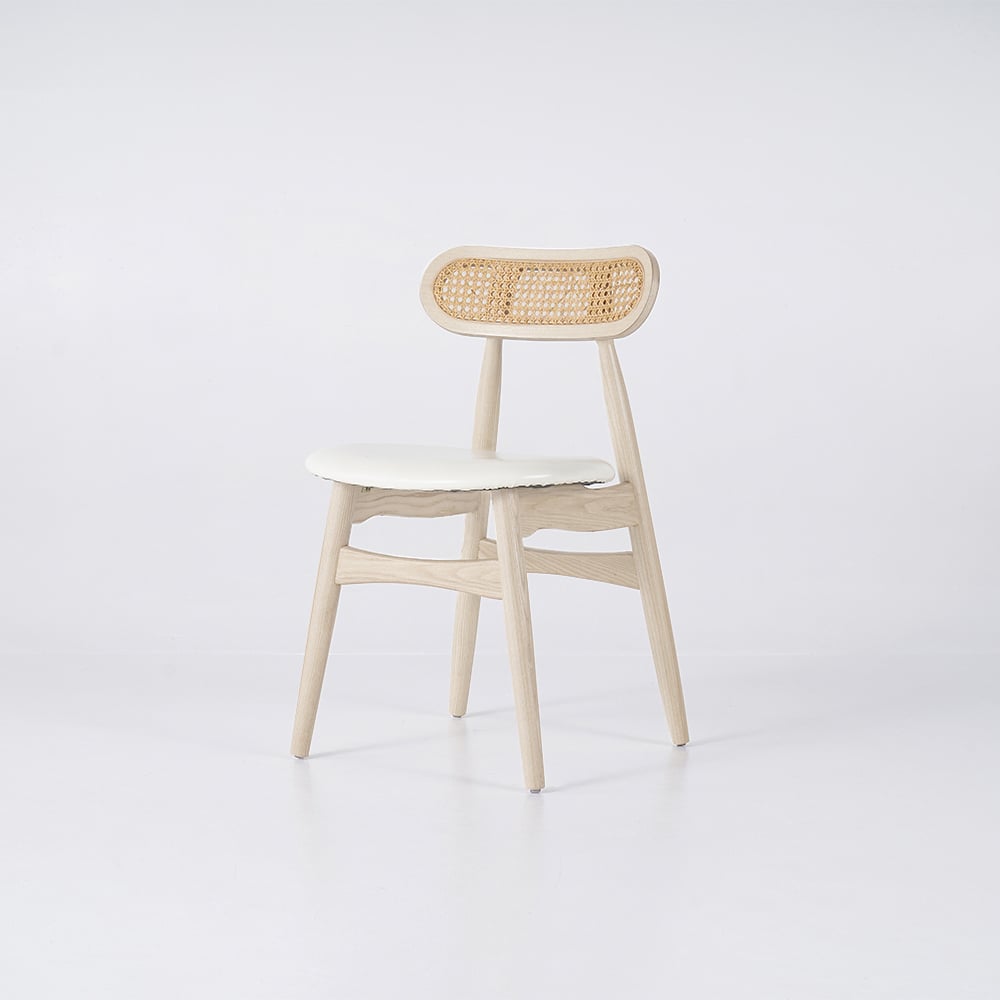 HMR Japandi Modern Wood Dining Chair with Faux Leather Upholstery - Bleached Wood, Set of 2