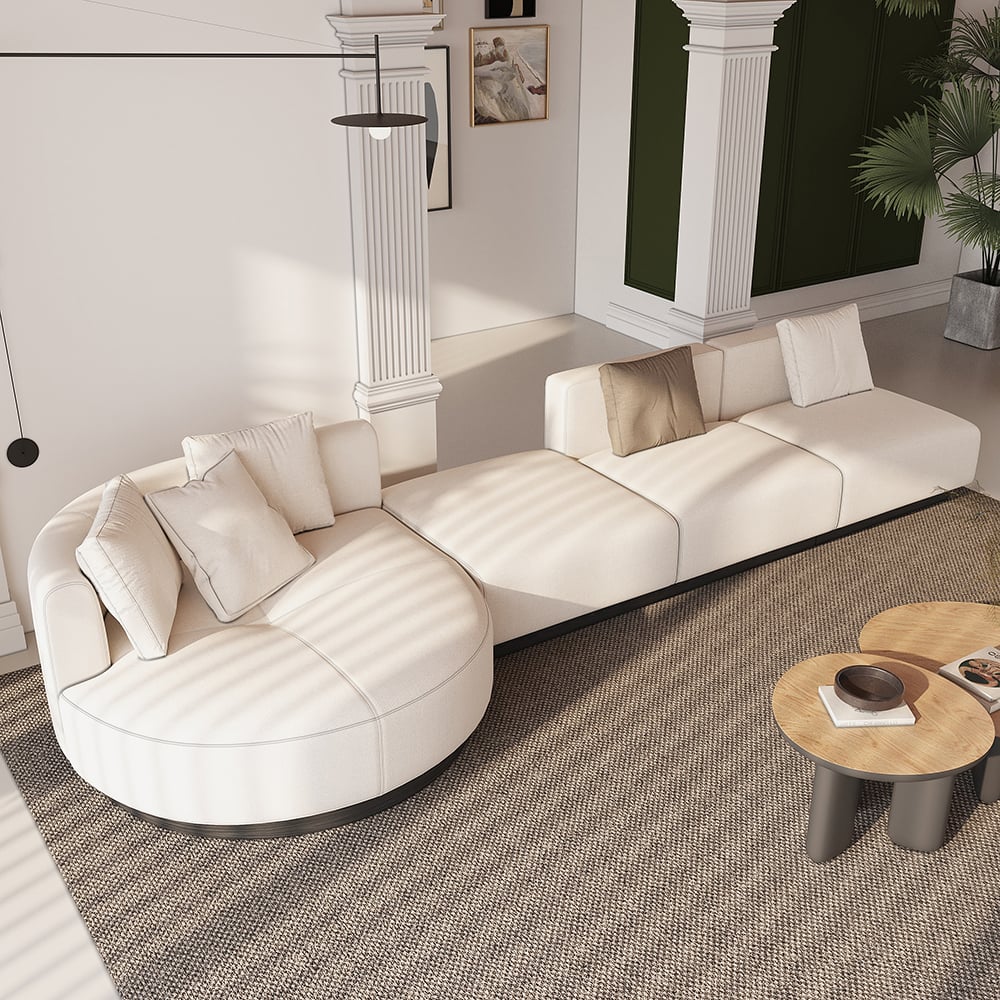 HMR - 146.9" L-Shaped Sectional Corner Modern Modular Sofa in Beige with Pillows & Black Legs