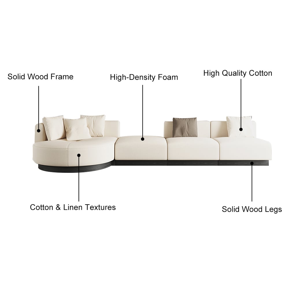 HMR - 146.9" L-Shaped Sectional Corner Modern Modular Sofa in Beige with Pillows & Black Legs
