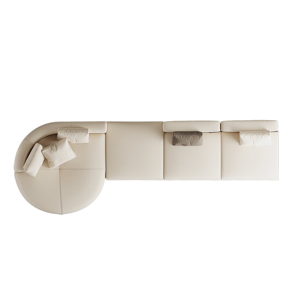 HMR - 146.9" L-Shaped Sectional Corner Modern Modular Sofa in Beige with Pillows & Black Legs