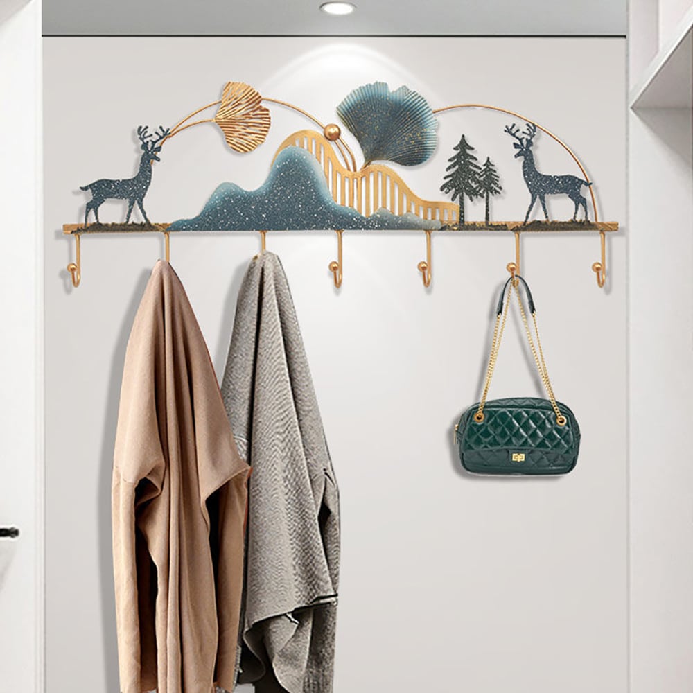 HMR - 31.5" Wide Metal 7-Hook Wall Mounted Coat Rack Modern Hallway Coat Stand