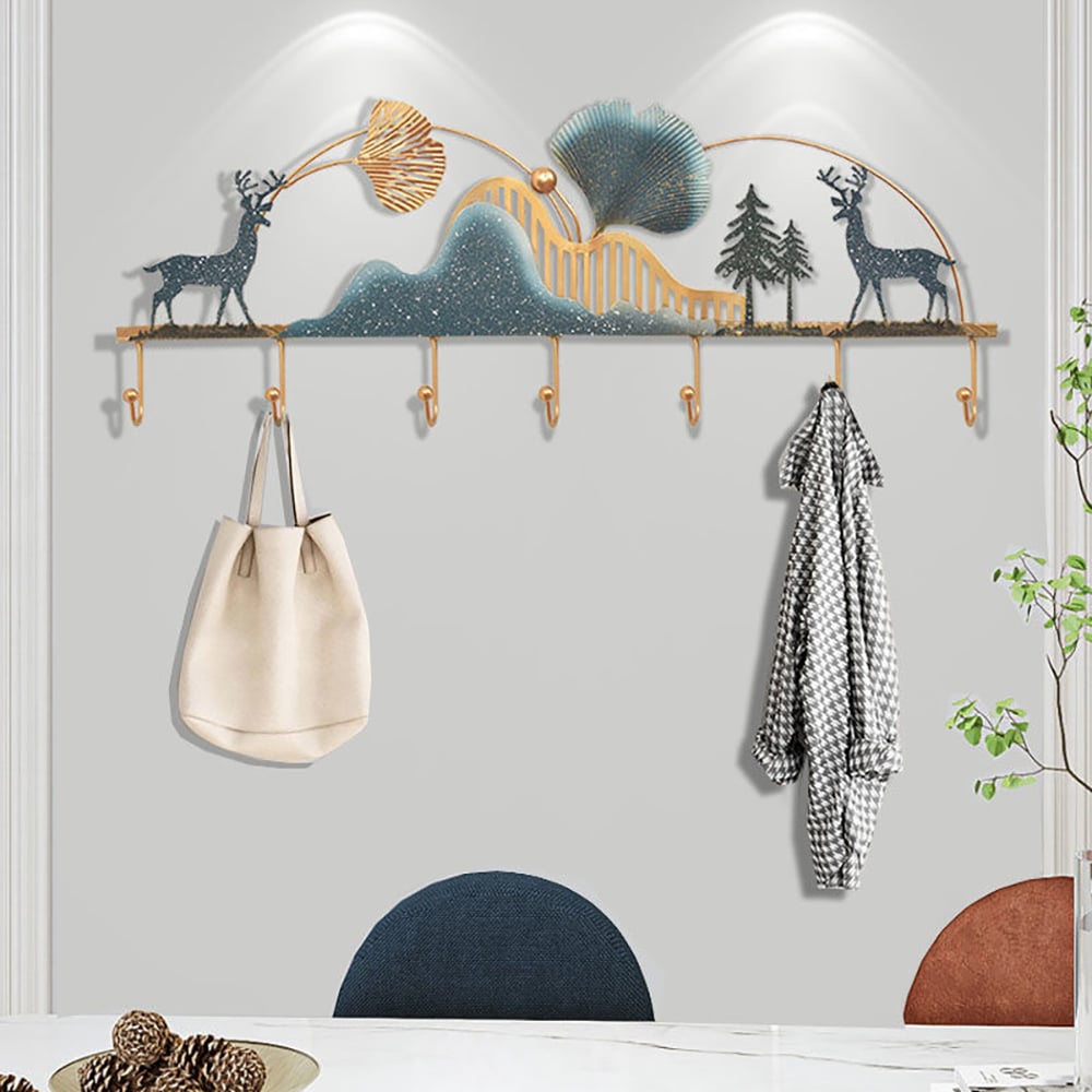 HMR - 31.5" Wide Metal 7-Hook Wall Mounted Coat Rack Modern Hallway Coat Stand
