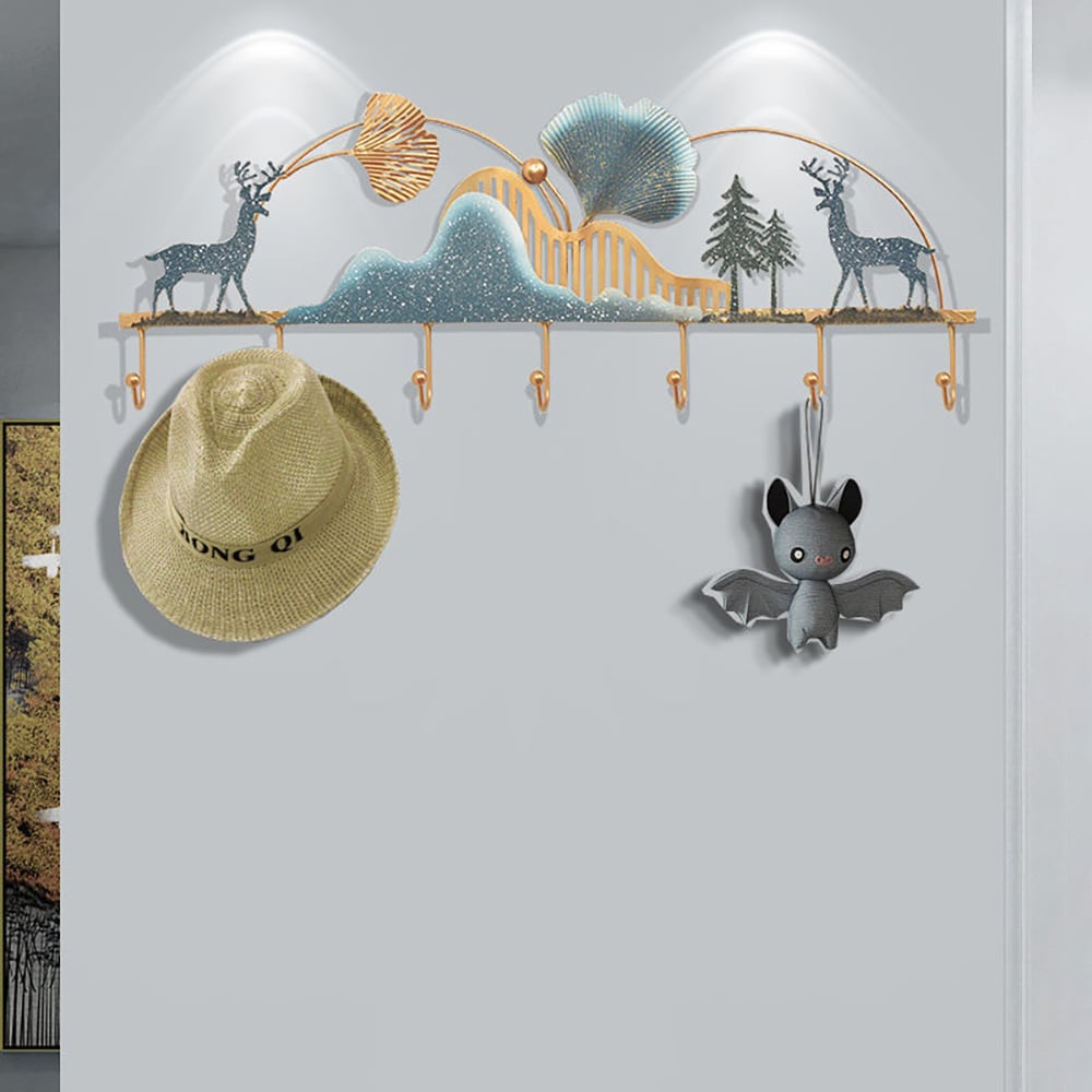 HMR - 31.5" Wide Metal 7-Hook Wall Mounted Coat Rack Modern Hallway Coat Stand