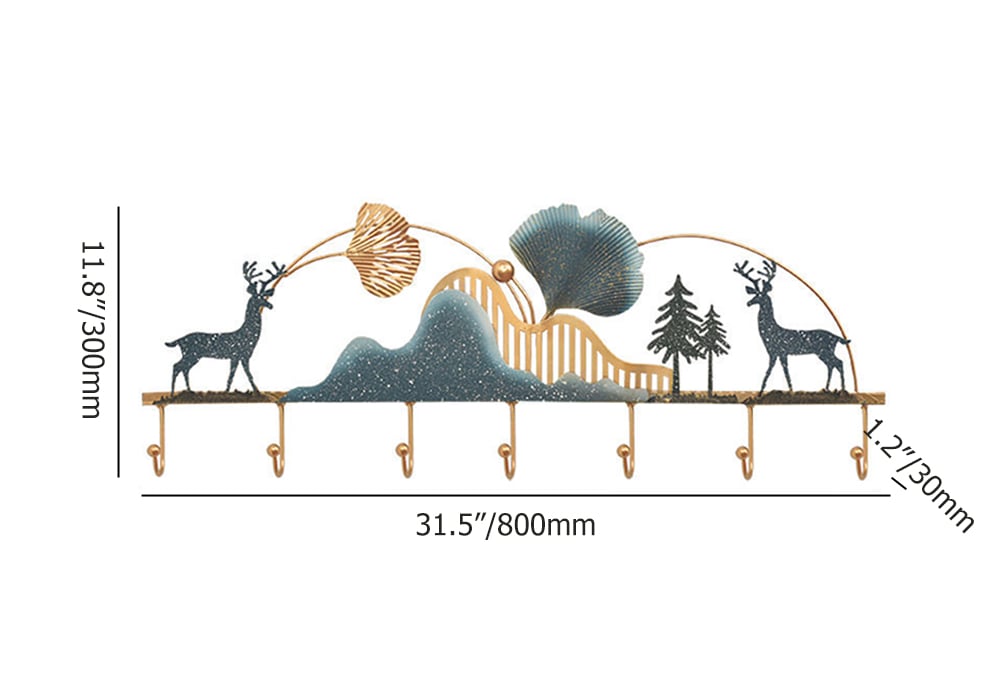 HMR - 31.5" Wide Metal 7-Hook Wall Mounted Coat Rack Modern Hallway Coat Stand
