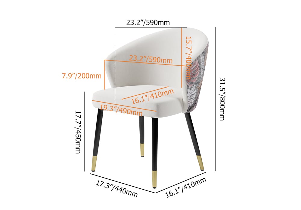 HMR Modern Dining Chairs with Velvet Upholstery - White, 1-Piece