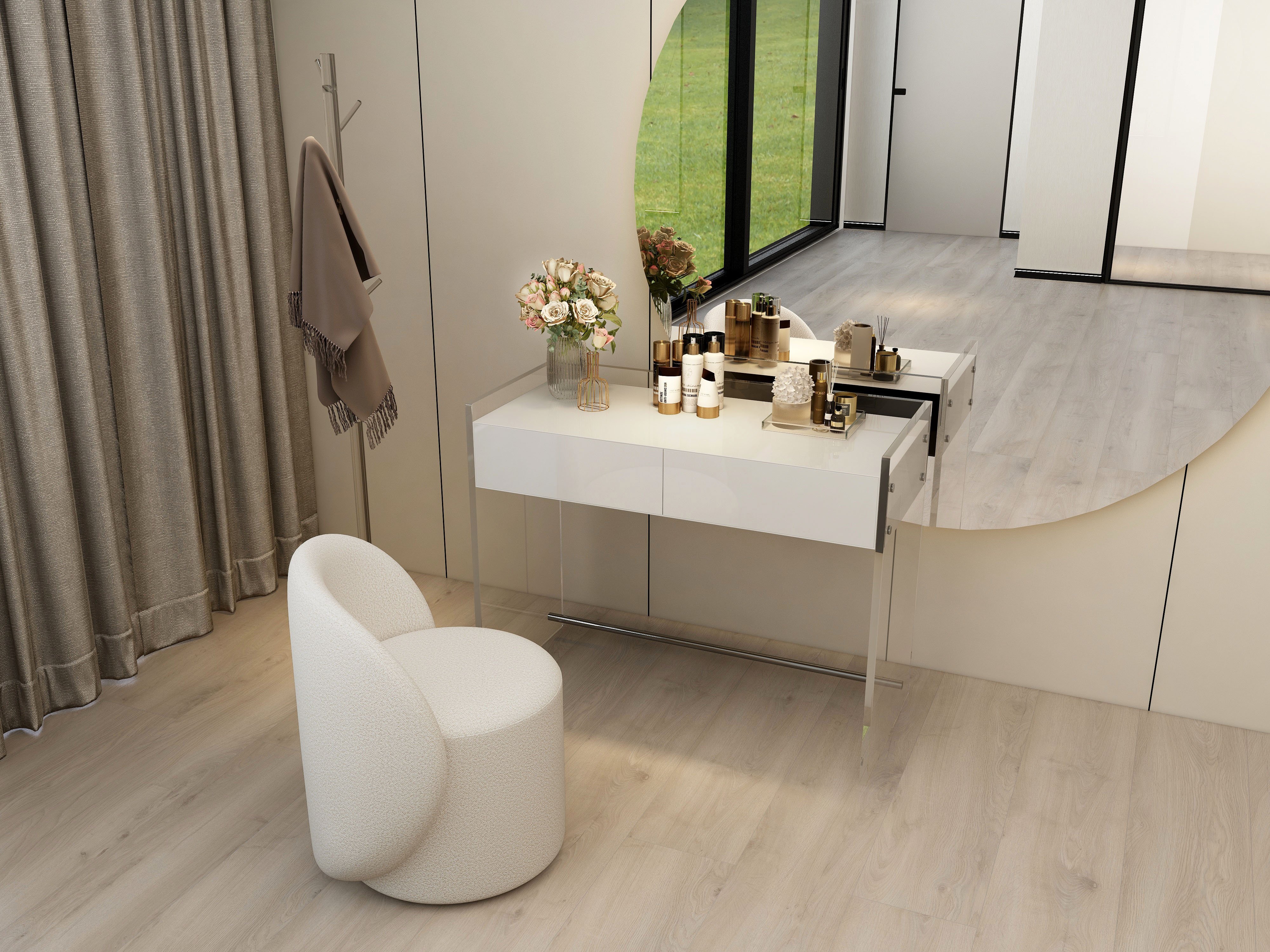 HMR - Modern Floating Acrylic Makeup Vanity Vanity Desk with Drawers