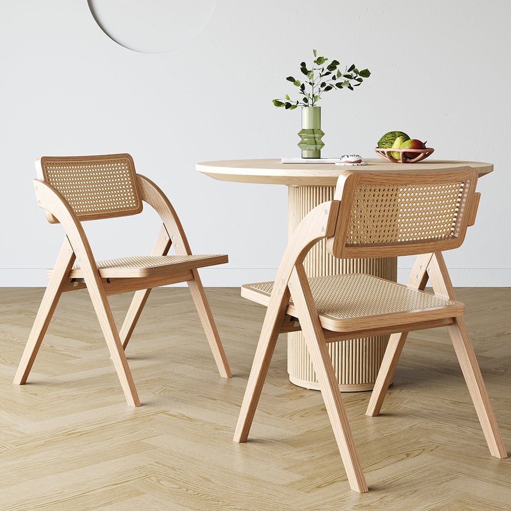 HMR - Japandi Folding Solid Wood Natural Dining Chairs