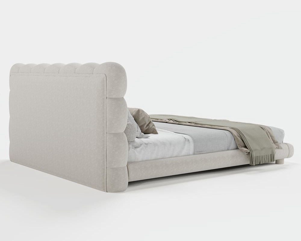 HMR White Boucle Upholstered Platform Bubble Bed Frame - White, King