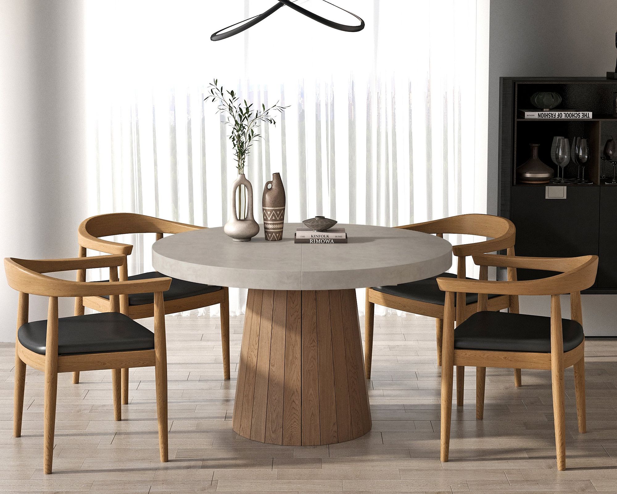 HMR 39"-55" Japandi Style Oval & Round Extendable Wood Dining Table (Seats 4-6 People) - Gray