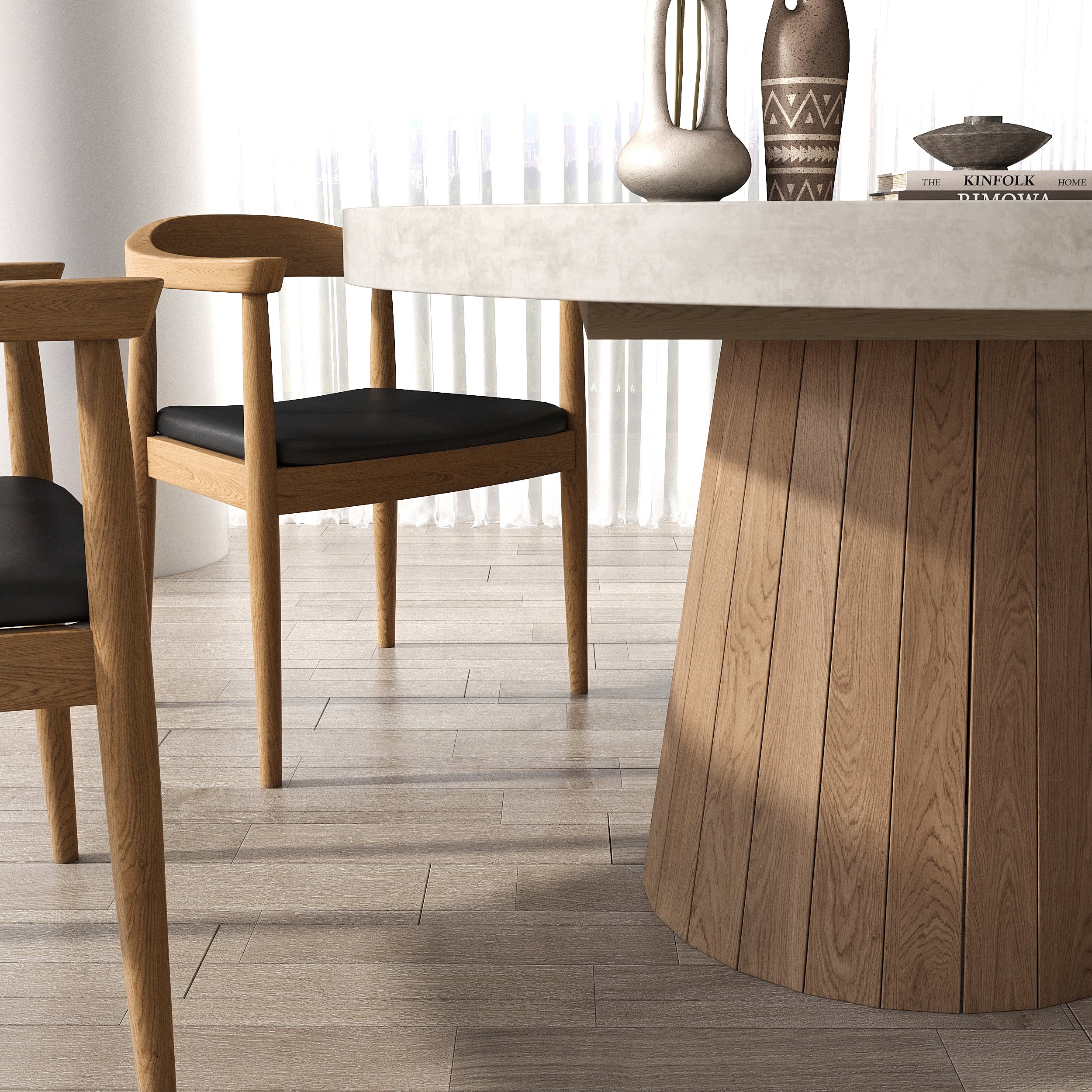 HMR 39"-55" Japandi Style Oval & Round Extendable Wood Dining Table (Seats 4-6 People) - Gray