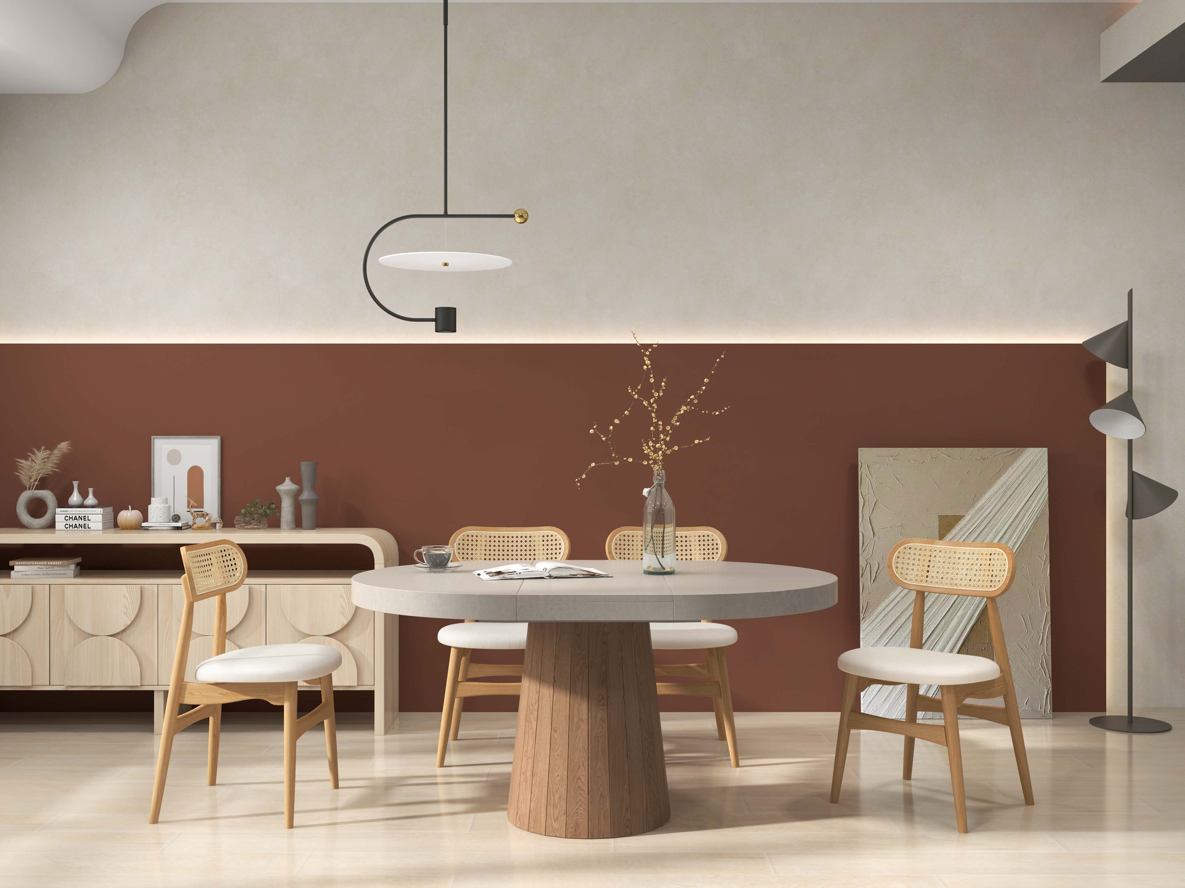 HMR 39"-55" Japandi Style Oval & Round Extendable Wood Dining Table (Seats 4-6 People) - Gray