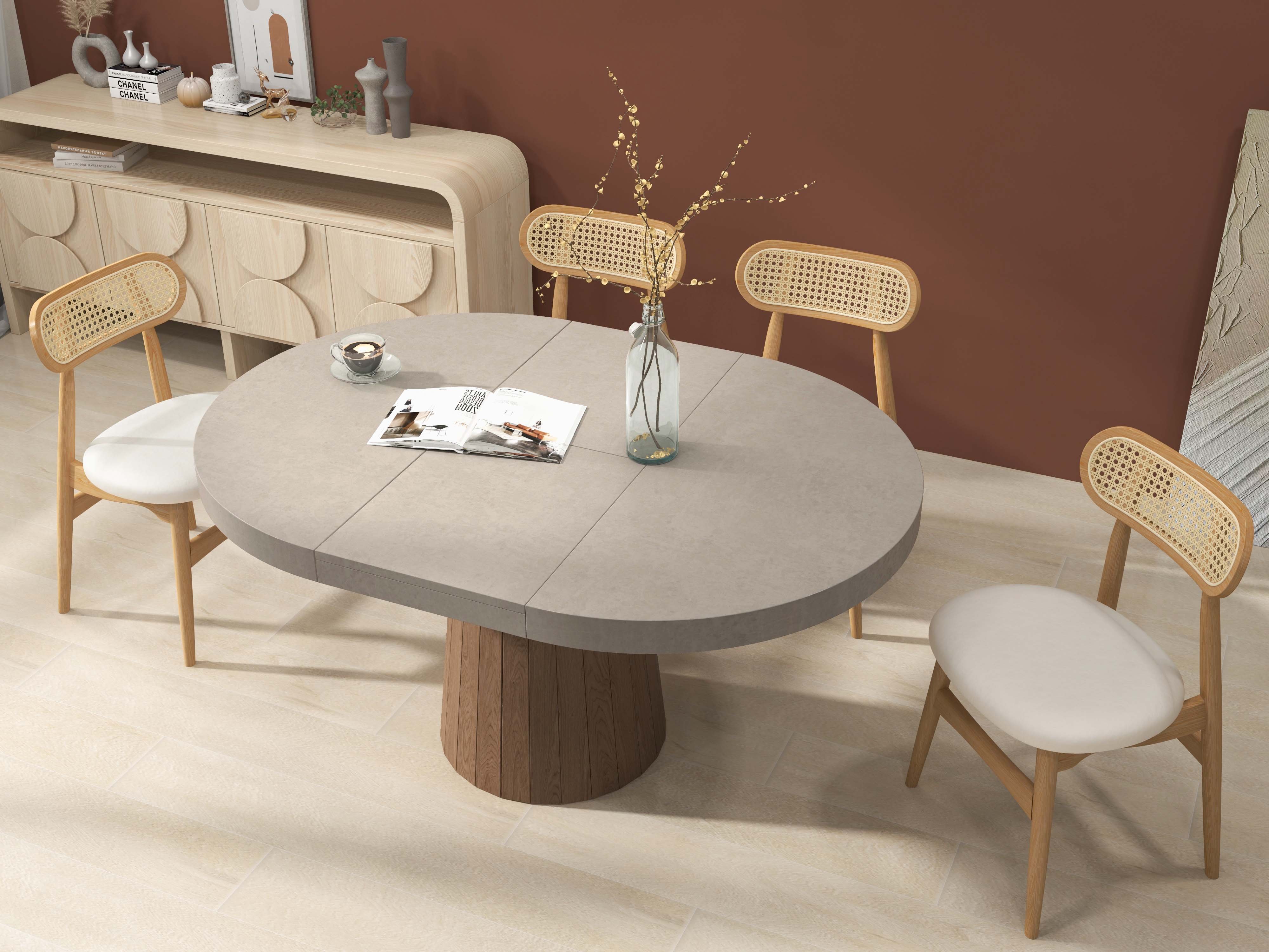 HMR 39"-55" Japandi Style Oval & Round Extendable Wood Dining Table (Seats 4-6 People) - Gray